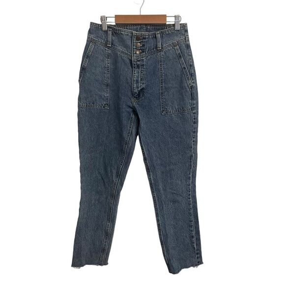 Abercrombie & Fitch "Mom Jean" Tapered Fray Leg Button Fly Size 25/0 - Picture 1 of 9